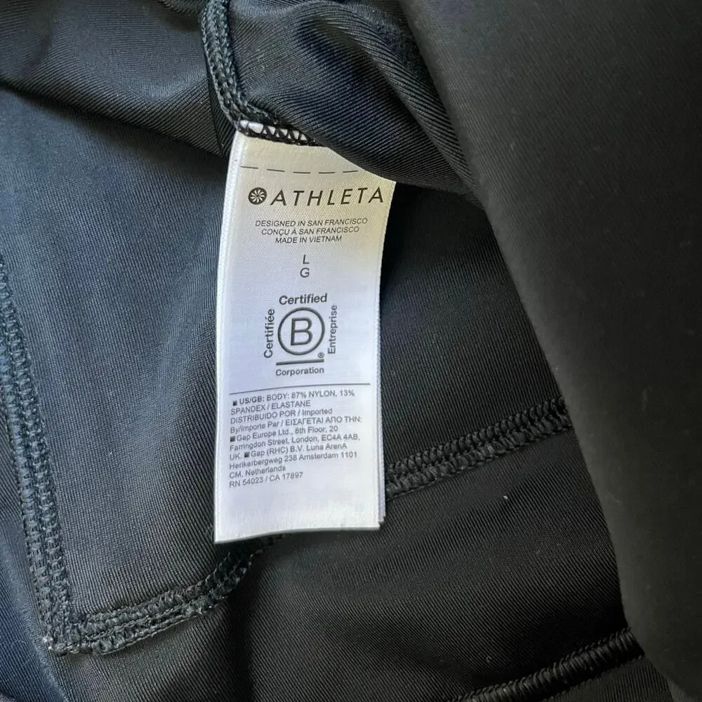 Athleta Delancey Gleam Faux Leather Moto Tight Black Leggings Women's Size Large